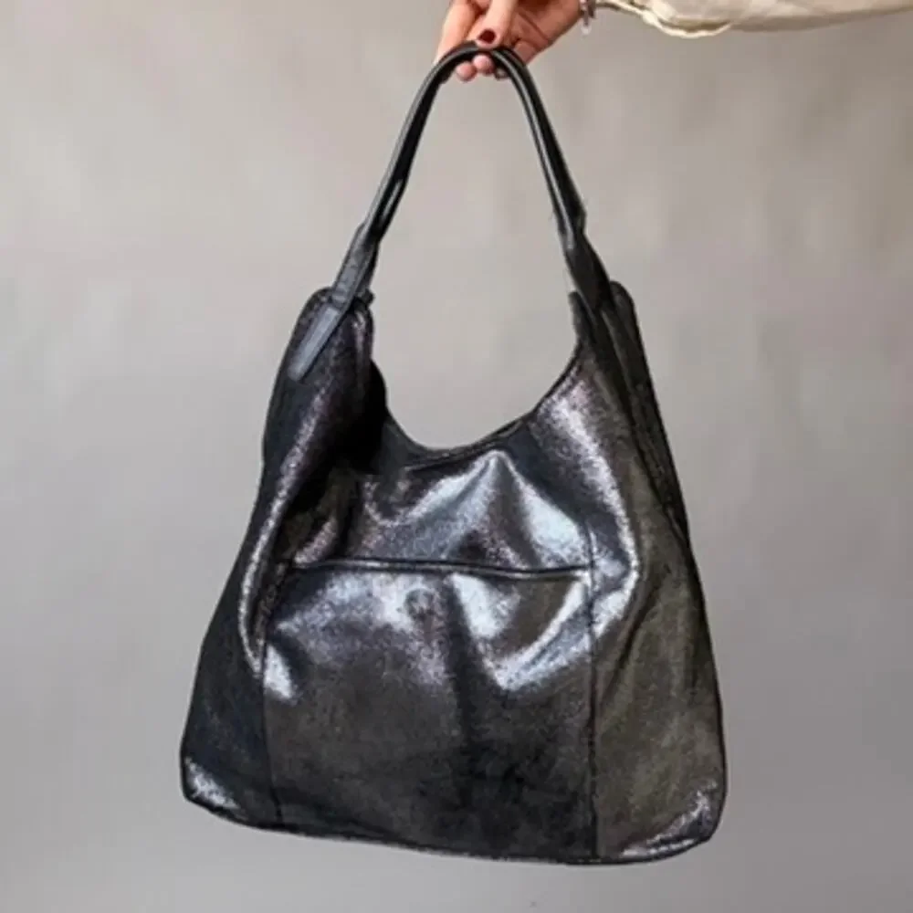 Vintage Sondra Roberts Metallic Pewter Hobo Bag - Oversized